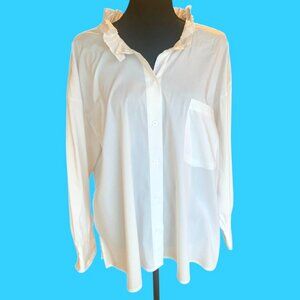 ZARA White Ruffled Collar Button Down Shirt
